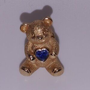 AVON Blue Heart Rhinestone Teddybear Pin/Brooch Lapel Pin